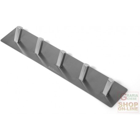 FACKELMANN GANCIO ADESIVO A 5 POSTI IN ACCIAIO INOX SATINATO 26X5,5X3,5 CM. ART. 61265