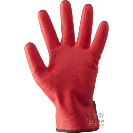 GUANTI IN NYLON INTERAMENTE RICOPERTI IN NITRILE FOAM ORLATI COLORE ROSSO TG 9 10