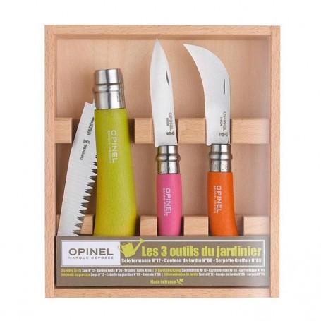 OPINEL POCHETTE IN LEGNO TRIO COLTELLI DA GIARDINO COLORATI