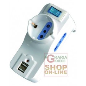 PRESA ADATTATORE TRIPLO 10/16A CON INTERRUTTORE SCHUKO E 2 USB ROTANTE