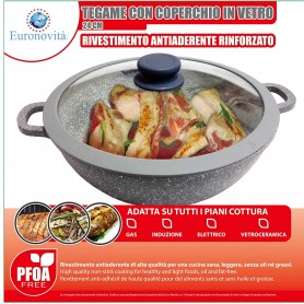 TEGAME PADELLLA PENTOLA WOK IN PIETRA CON MANICI E COPERCHIO