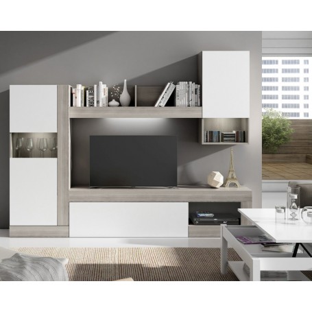 KIT PARETE LIVING ROOMY cm.257x200x42 ROVERE BIANCO.