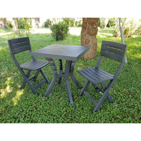 SET DUETTO RESINA TAVOLO + 2 SEDIE COLORE ANTRACITE